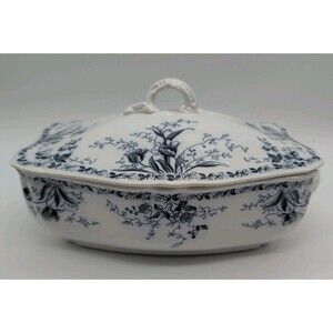 Alfred Meakin Westmeath Lidded Tureen Covered Casserole Floral Blue White CRACK